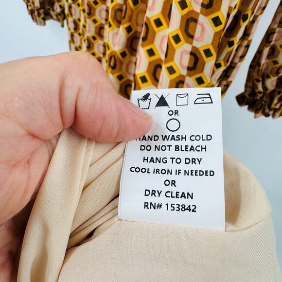 Melloday Smocked Long Sleeve Maxi Dress Retro Geometric Print Brown XS - Picture 8 of 13